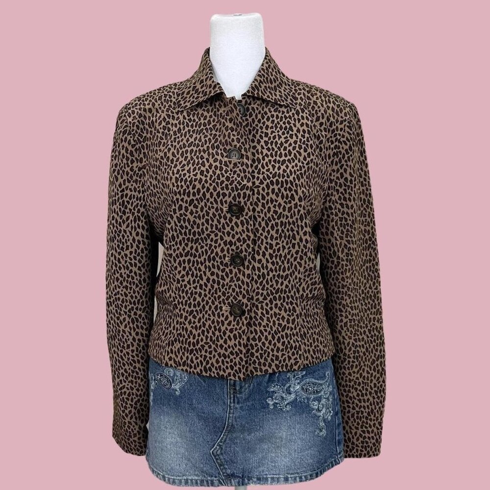 vintage 90s leopard cheetah quirky downtown it girl silk button up cropped shirt